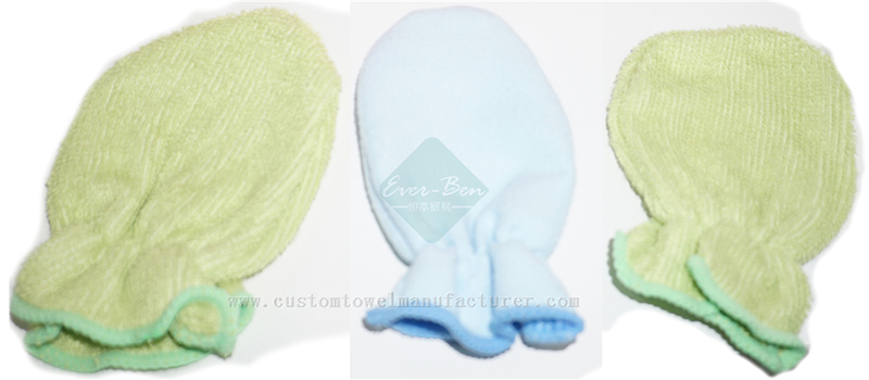 China Bulk Custom Blue luxury washcloths|wash towel gloves supplier|Bespoke Green Baby Infant Protection Towel Gloves Manufacturer for Spain Europe